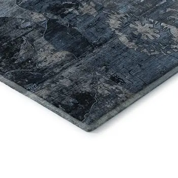 8' X 10' Denim Blue And Gray Abstract Washable Area Rug With UV Protection