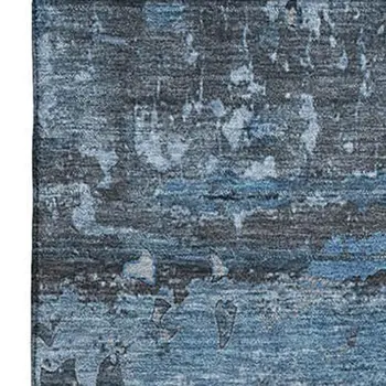 8' X 10' Denim Blue And Gray Abstract Washable Area Rug With UV Protection