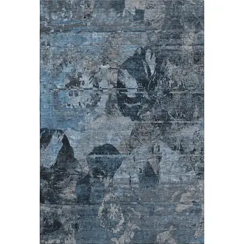 10' X 14' Denim Blue And Gray Abstract Washable Area Rug With UV Protection