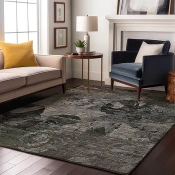 5' X 8' Gray And Taupe Abstract Washable Area Rug With UV Protection