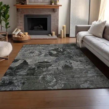 5' X 8' Gray And Taupe Abstract Washable Area Rug With UV Protection