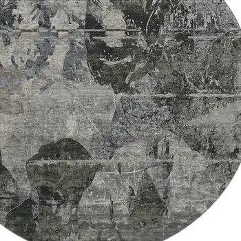 8' Gray And Taupe Abstract Washable Round Rug With UV Protection
