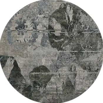 8' Gray And Taupe Abstract Washable Round Rug With UV Protection