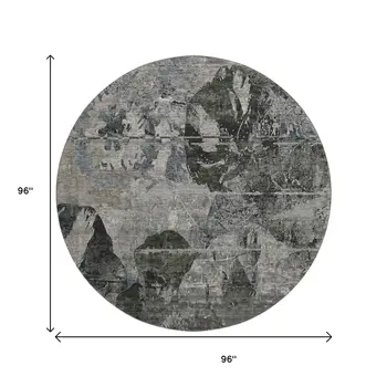 8' Gray And Taupe Abstract Washable Round Rug With UV Protection