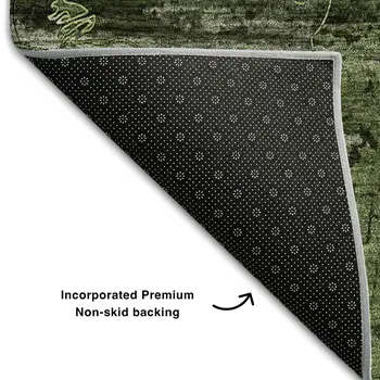 8' Green And Gray Abstract Washable Round Rug With UV Protection