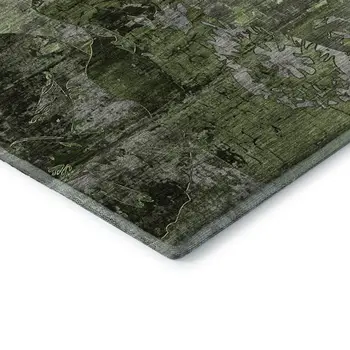 8' Green And Gray Abstract Washable Round Rug With UV Protection