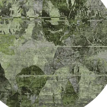 8' Green And Gray Abstract Washable Round Rug With UV Protection
