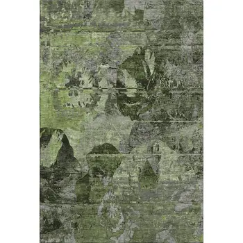 8' X 10' Green And Gray Abstract Washable Area Rug With UV Protection