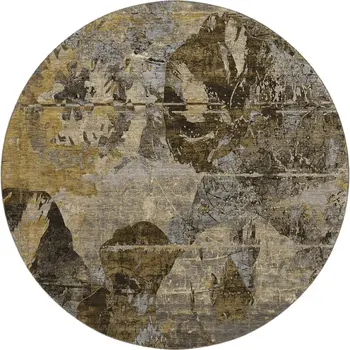8' Coffee And Gray Abstract Washable Round Rug With UV Protection