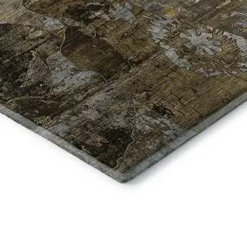8' Coffee And Gray Abstract Washable Round Rug With UV Protection