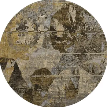 8' Coffee And Gray Abstract Washable Round Rug With UV Protection