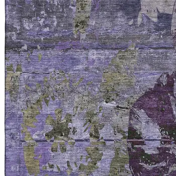 3' X 5' Purple And Gray Abstract Washable Area Rug With UV Protection