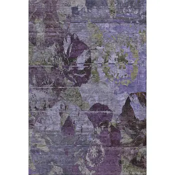 5' X 8' Purple And Gray Abstract Washable Area Rug With UV Protection