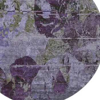 8' Purple And Gray Abstract Washable Round Rug With UV Protection