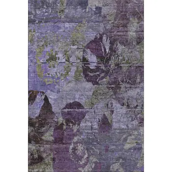 8' X 10' Purple And Gray Abstract Washable Area Rug With UV Protection