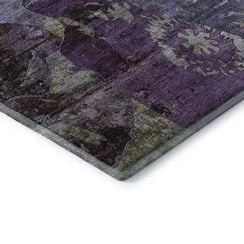 8' X 10' Purple And Gray Abstract Washable Area Rug With UV Protection