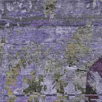 10' X 14' Purple And Gray Abstract Washable Area Rug With UV Protection