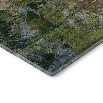 10' X 14' Taupe Green And Blue Abstract Washable Area Rug With UV Protection