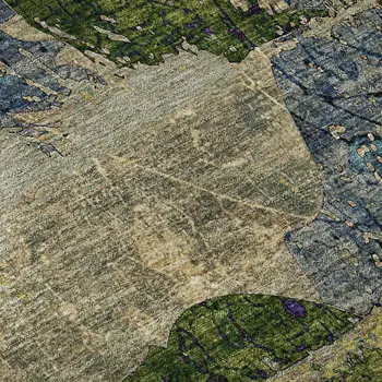 10' X 14' Taupe Green And Blue Abstract Washable Area Rug With UV Protection
