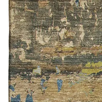 10' X 14' Taupe Green And Blue Abstract Washable Area Rug With UV Protection