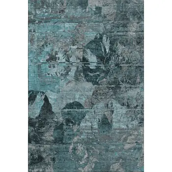 5' X 8' Teal And Gray Abstract Washable Area Rug With UV Protection