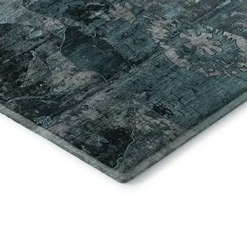 5' X 8' Teal And Gray Abstract Washable Area Rug With UV Protection
