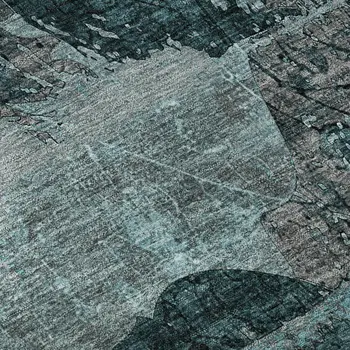 5' X 8' Teal And Gray Abstract Washable Area Rug With UV Protection