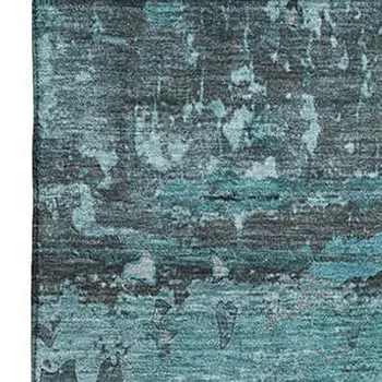 5' X 8' Teal And Gray Abstract Washable Area Rug With UV Protection