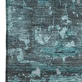 8' X 10' Teal And Gray Abstract Washable Area Rug With UV Protection