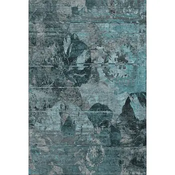 9' X 12' Teal And Gray Abstract Washable Area Rug With UV Protection