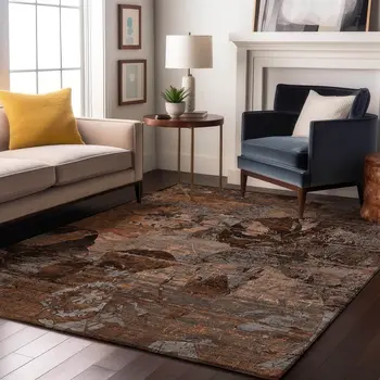 10' X 14' Terra Cotta And Gray Abstract Washable Area Rug With UV Protection