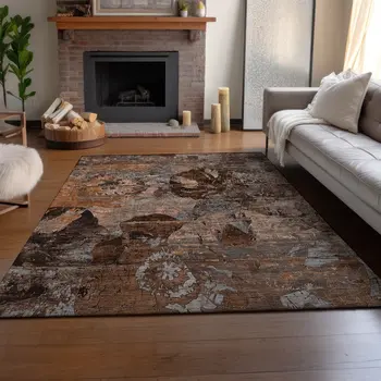 10' X 14' Terra Cotta And Gray Abstract Washable Area Rug With UV Protection