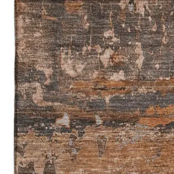 10' X 14' Terra Cotta And Gray Abstract Washable Area Rug With UV Protection