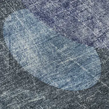 8' Blue And Ivory Abstract Washable Round Rug With UV Protection