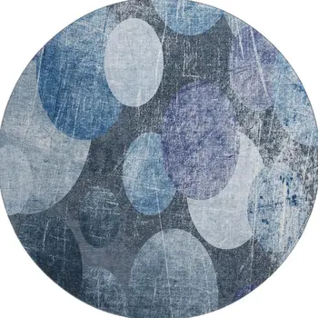 8' Blue And Ivory Abstract Washable Round Rug With UV Protection