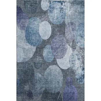 9' X 12' Blue And Ivory Abstract Washable Area Rug With UV Protection