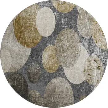 8' Brown And Ivory Abstract Washable Round Rug With UV Protection