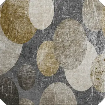 8' Brown And Ivory Abstract Washable Round Rug With UV Protection