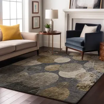 10' X 14' Brown And Ivory Abstract Washable Area Rug With UV Protection