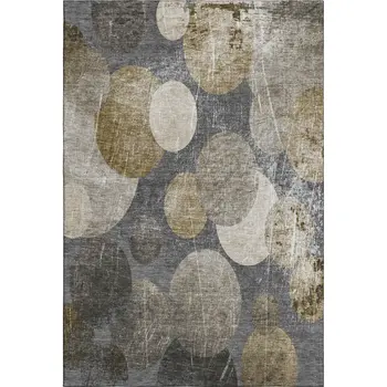 10' X 14' Brown And Ivory Abstract Washable Area Rug With UV Protection