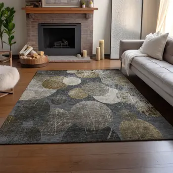 10' X 14' Brown And Ivory Abstract Washable Area Rug With UV Protection