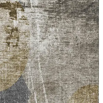 10' X 14' Brown And Ivory Abstract Washable Area Rug With UV Protection