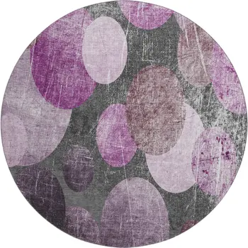 8' Cabernet And Ivory Abstract Washable Round Rug With UV Protection