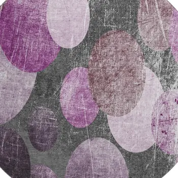 8' Cabernet And Ivory Abstract Washable Round Rug With UV Protection