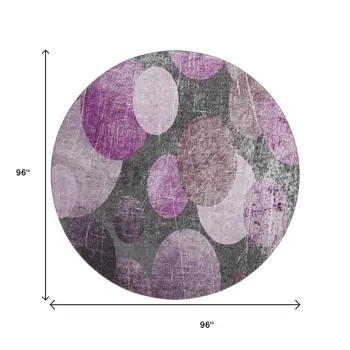 8' Cabernet And Ivory Abstract Washable Round Rug With UV Protection