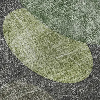 3' X 5' Green Ivory And Gray Abstract Washable Area Rug With UV Protection
