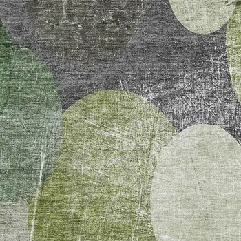 5' X 8' Green Ivory And Gray Abstract Washable Area Rug With UV Protection