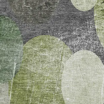 8' X 10' Green Ivory And Gray Abstract Washable Area Rug With UV Protection