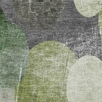 9' X 12' Green Ivory And Gray Abstract Washable Area Rug With UV Protection