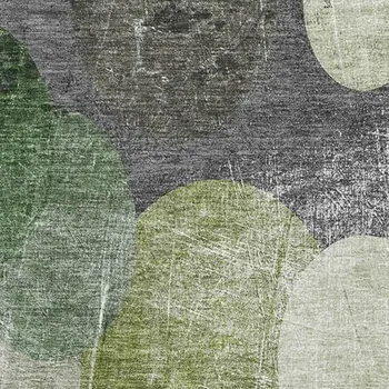 10' X 14' Green Ivory And Gray Abstract Washable Area Rug With UV Protection